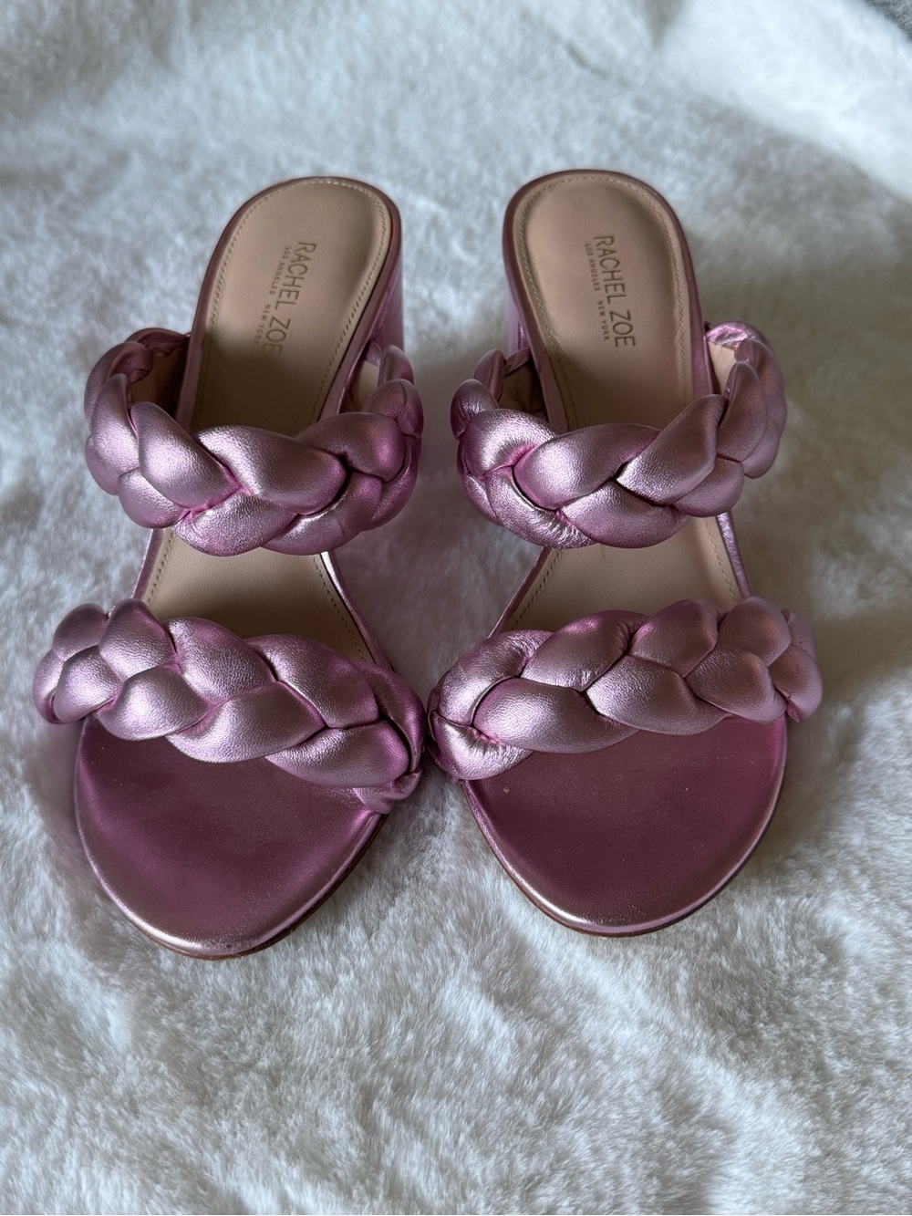 Rachel Zoe Shimmery Lilac Braided Two-Strap Heels